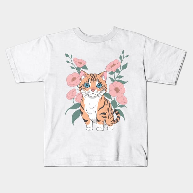 Floral Bengal Kitten's Serenade Kids T-Shirt by VerdantCreature